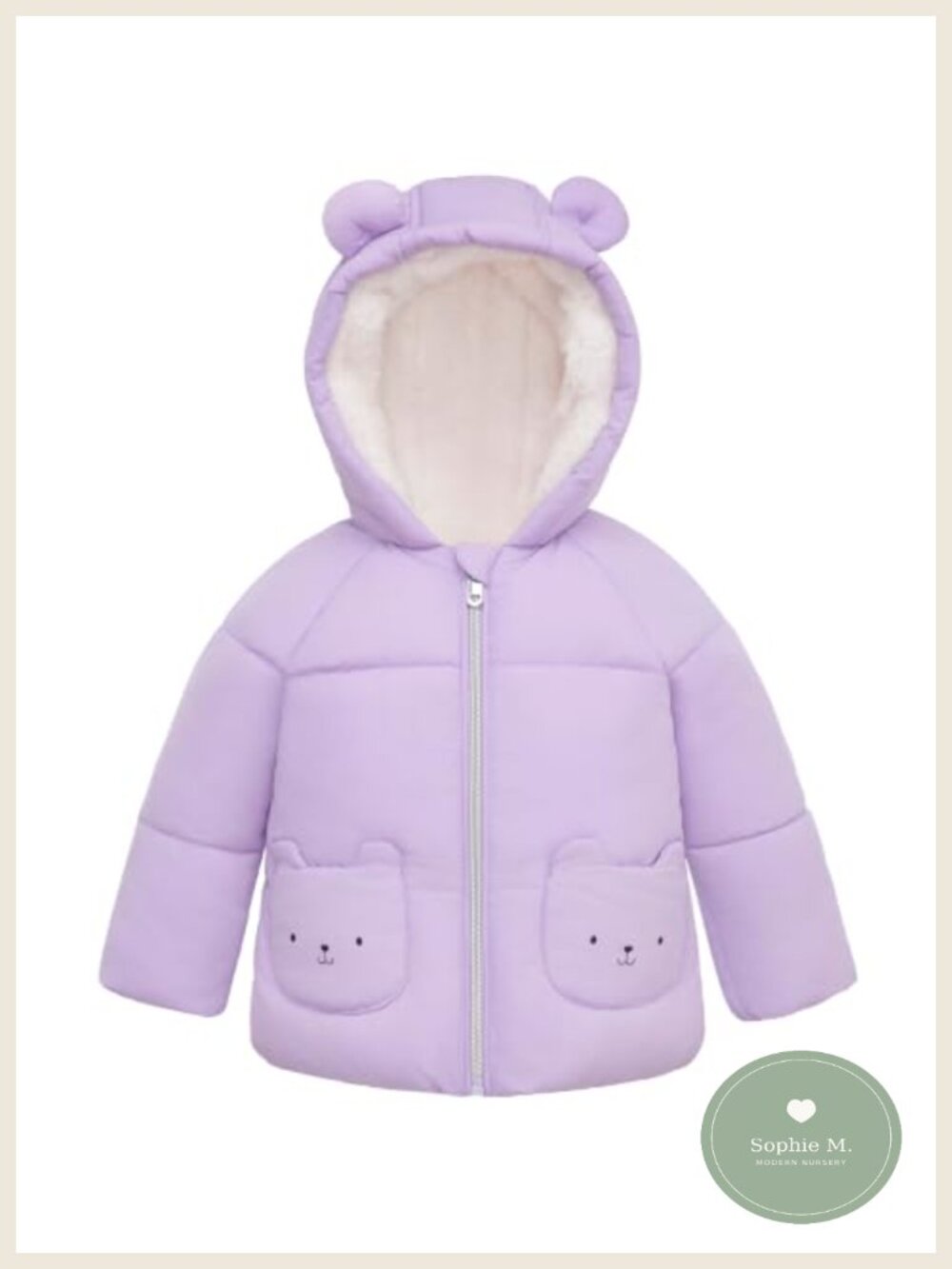 Baby Girls Puffer Jacket Fleece Lined Bear Ears Winter Coat